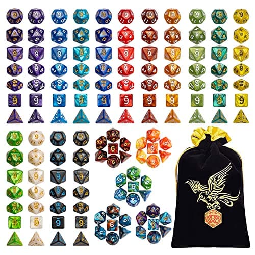 QMAY Polyhedral Dice, 20x7 (140pcs) DND Dice with Drawstring Storage Pouch
