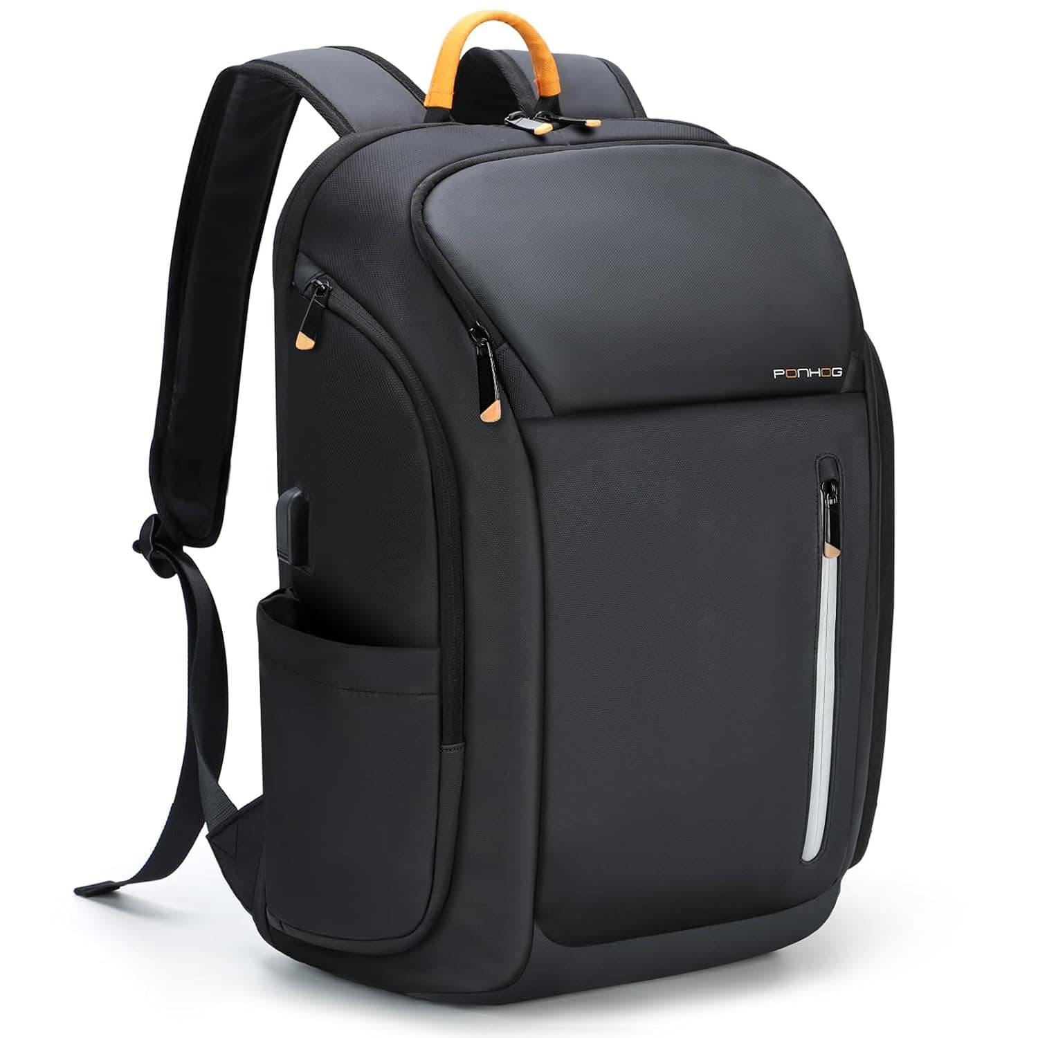 Ponhog Laptop Backpack for Men - 900D Travel Backpack fit 17.3 Inch Laptop, Tech Backpack with USB Charging Port Anti-Theft Pocket, 30L Smart Rucksack for College Business Work Overnight Black