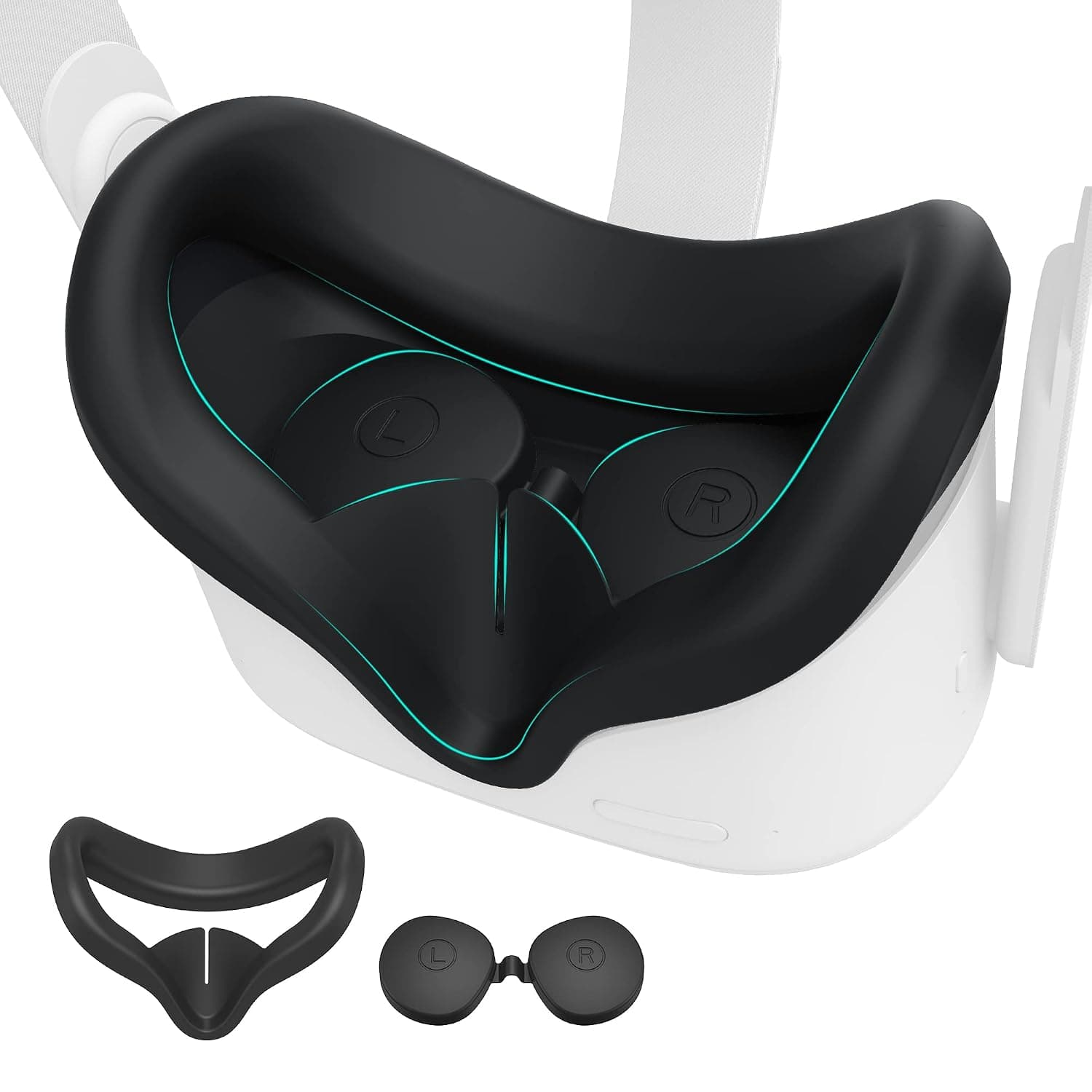 KIWI design Silicone Face Cover Pad with Lens Protector, Replacement Accessories Compatible with Quest 2 (1 Set, Black)