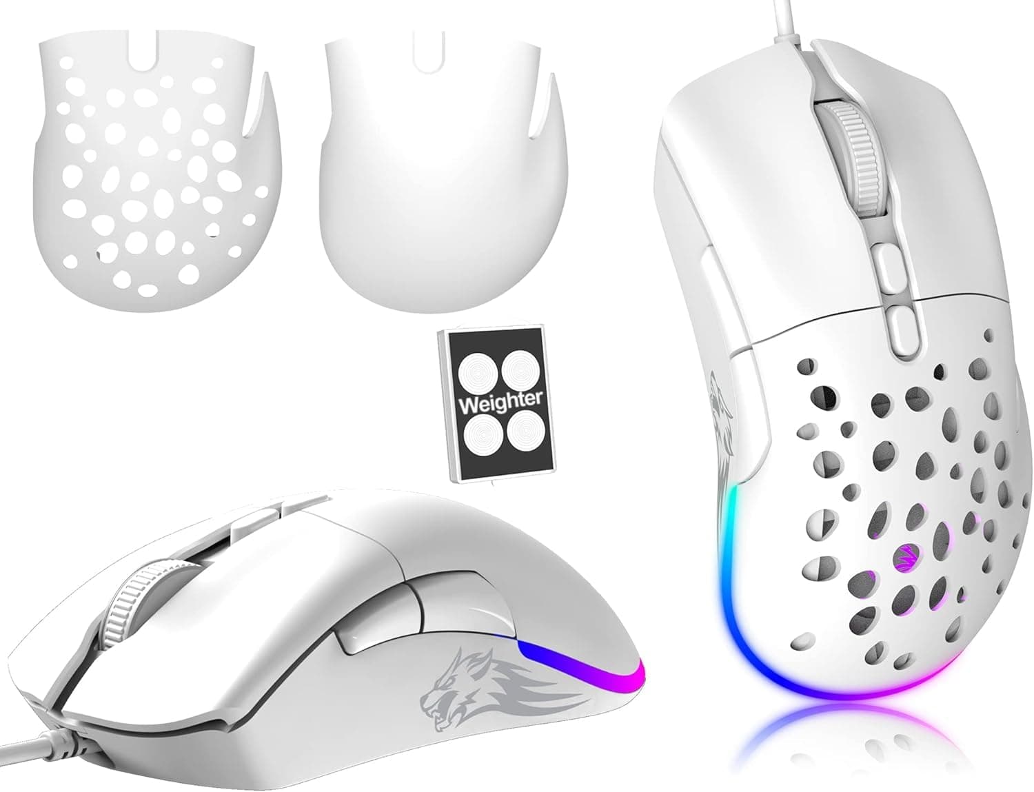 Mini Ultralight Gaming Mouse RGB Backlit Gaming Mice with Weight Tuning,Extra Interchangeable Back Plate,12,000 DPI Optical Sensor 7 Programmable Buttons Ergonomic for Windows PC Gamers(White)