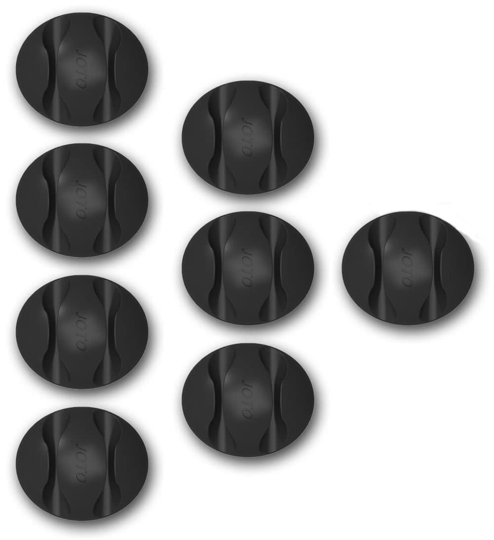 Cable Clips, Cord Management System [8 pcs], JOTO Desktop Cable Organizer, Desk Wall Cable Wire Clip, Computer, Electrical, Charging or Mouse Cord Holder (Dual Slots, Black)