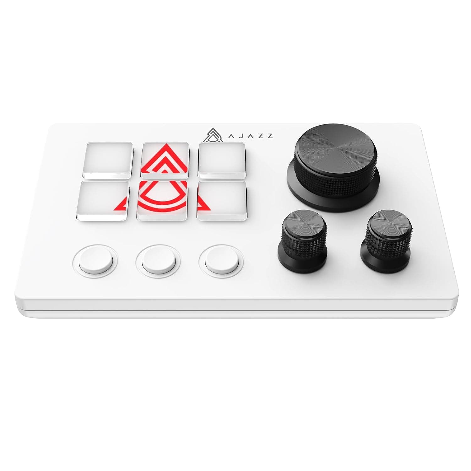 AJAZZ AKP03 Stream Controller 6 Macro Keys LCD Custom Keyboard for Desktop Productivity, 3 Custom Knobs & Switch Button, LED Touchscreen Buttons Works with PC and Mac (White)