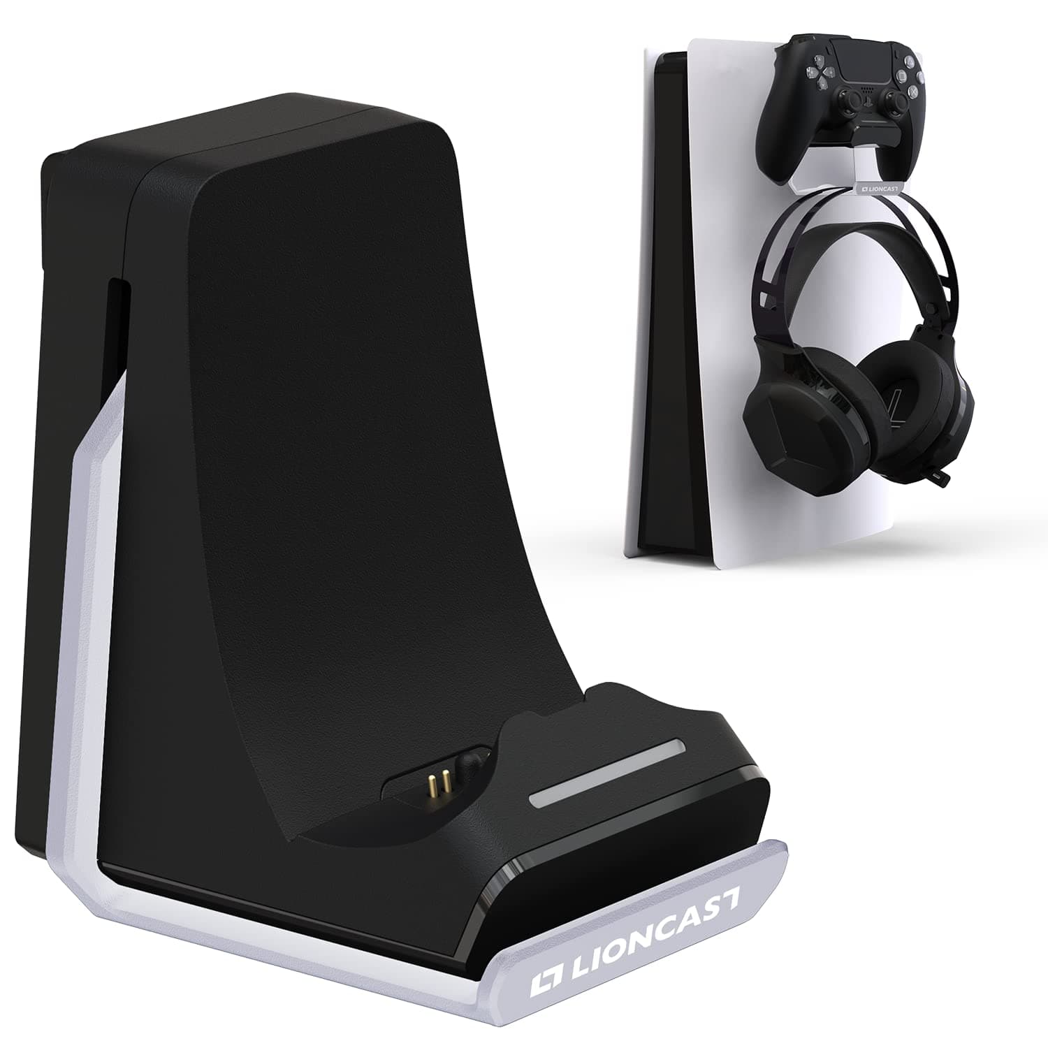 Lioncast Compatible with PS5 controller charging station with LED display, easy to attach to PS5, PS5 controller charger, original playstation 5 controller charger, ps5 accessories