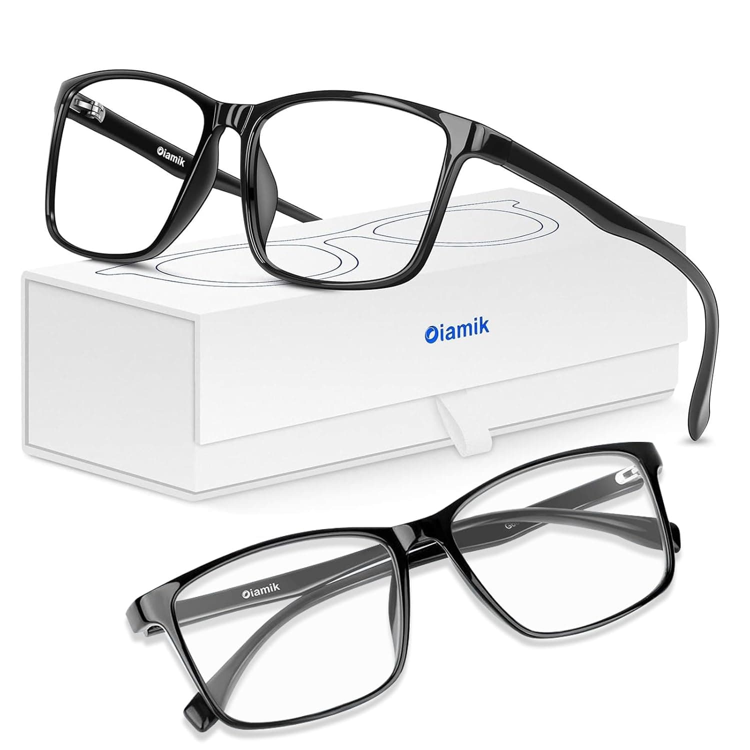 OIAMIK Blue Light Blocking Glasses: Computer Reading TV Phones Gaming Glasses Anti Eyestrain Blue Light Glasses for Woman/Men, 2x Black, 5.43 inches