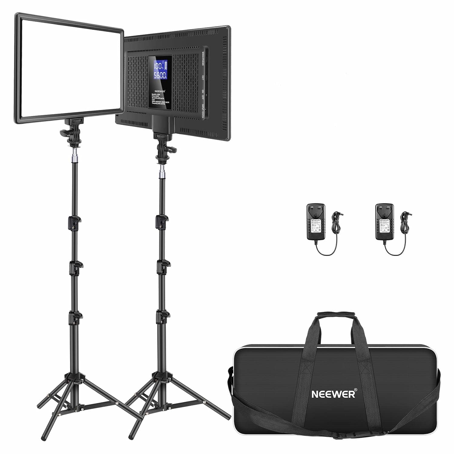 Neewer 13" Led Video Light Panel Kit, 2 Pack Dimmable Bi Color Soft Key Lighting with Tripod Stand, 8000mAh Battery, 3200~5600K CRI97+ 2400Lux for Game/Streaming/YouTube Recording/Studio Photography | Soft Video Light, Built in Lithium Battery 3200K-5600K CRI 97+ Ultra Thin On Camera Panel, for YouTube Photography Shooting