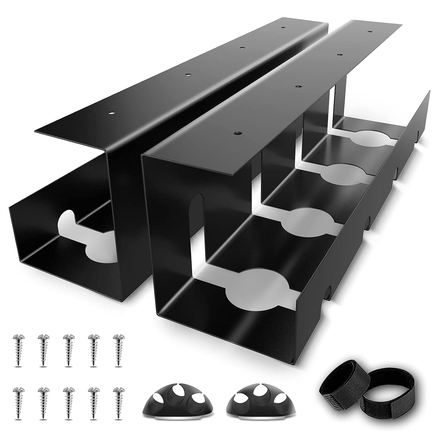 ENONCI Under Desk Cable Management - Sturdy Steel Storage Tray for Keeping Desk Tidy, Managing Power Strips for Office and Home (2 Pack)