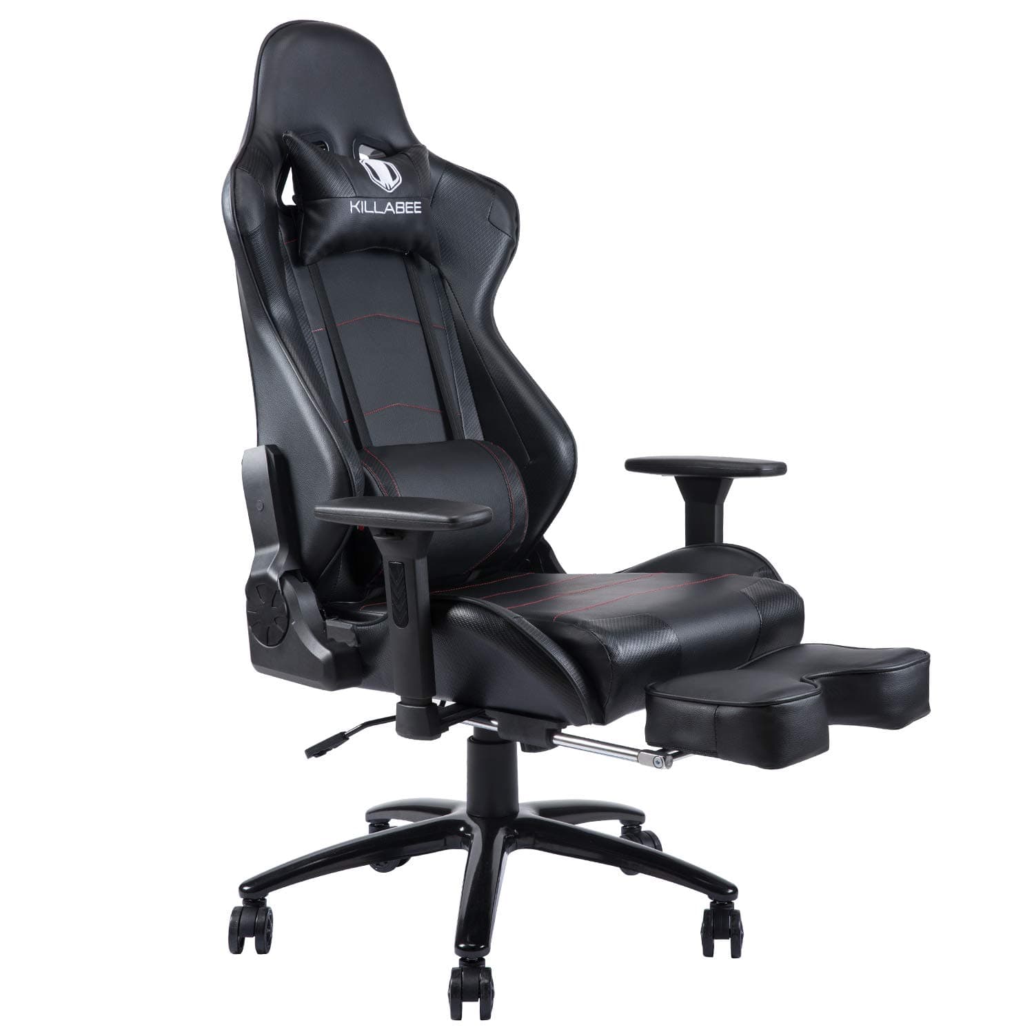 KILLABEE Big and Tall 159kg Massage Gaming Chair Racing Office Chair - Adjustable Massage Lumbar Cushion, Retractable Footrest and Arms High Back Ergonomic Leather Computer Desk Chair, Black