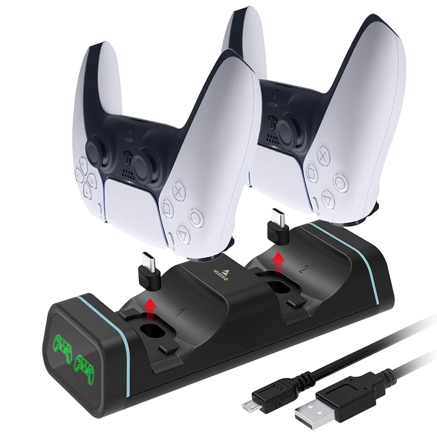 NexiGo Universal Controller Charging Station for PS5 / Xbox Series S & X/Switch Pro, Dual Type-C Controller Charger Dock with LED Indicator, Charging Dock for Two Controllers