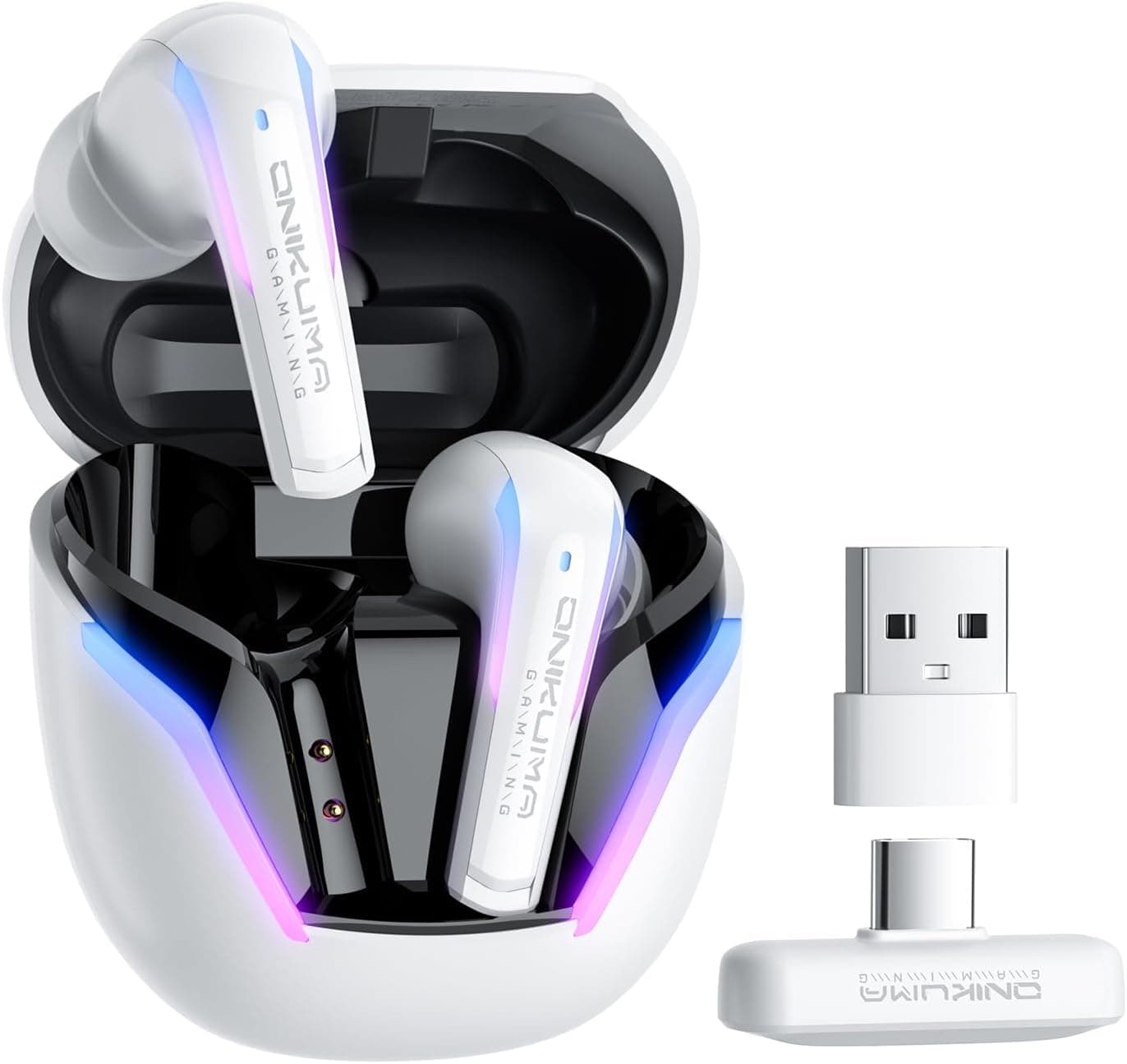 Wireless Gaming Earbuds 20ms Ultra-Low Latency, Dual-Mode 2.4GHz + BT5.3 with ENC Mic, USB-C Dongle for PS5/PS4, Meta Quest 3/3S/2, Steam Deck, Switch, PC/Mobile, White
