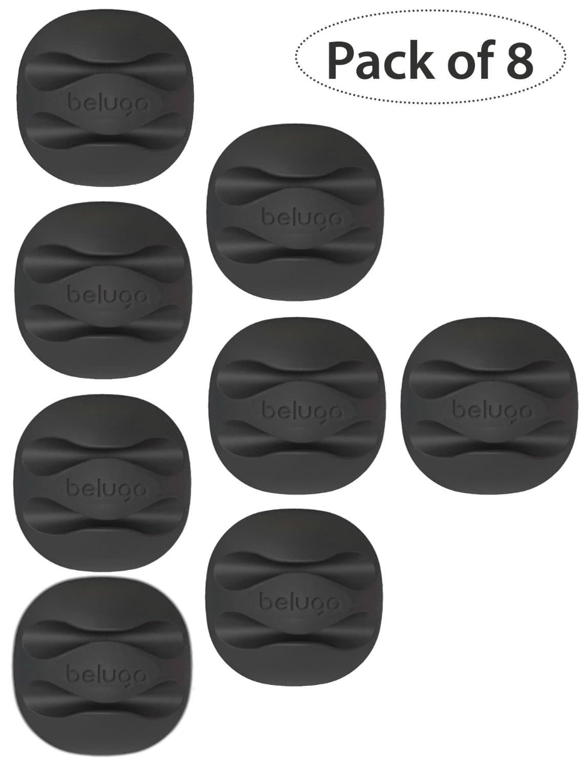 BELUGA Cable Clips & Cord Management System: Desktop Cable Organizer & Computer, Electrical, Charging or Mouse Cord Holder (Pack of 8)(Black)