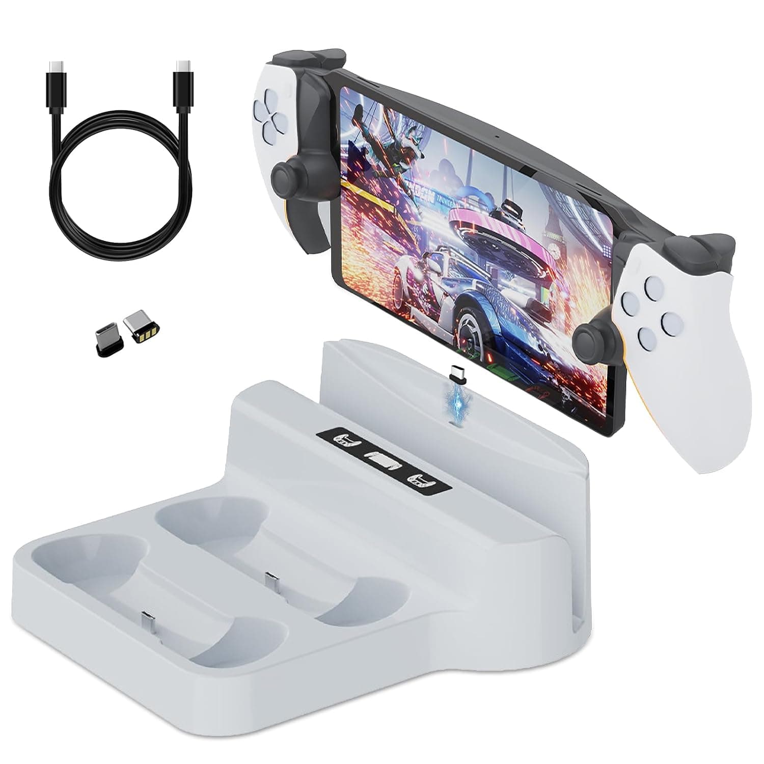 Charging Stand for PS Portal & PS 5 Controller, Charging Dock Station with LED Indicator for Playstation Portal, PS Portal Magnetic Charger Dock, PS5 Game Accessories (White)