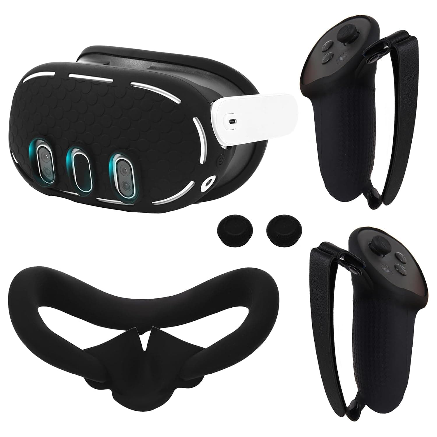 YUXIMAOYI VR Accessories Set for Oculus Quest 3 Controller Grip and Face Pad, Shell Protection Cover, Thumbstick Covers (Black)