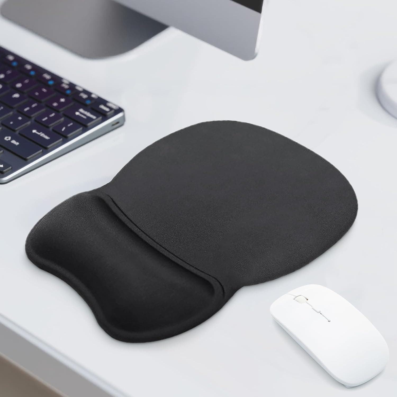 Ergonomic Mouse Pad with Gel Wrist Support, Comfortable Mousepad with Smooth Wrist Rest Surface and Non-Slip PU Base for Pain Relief, Computer, Laptop, Office & Home, 9.4 x 8.1 in, Black Color