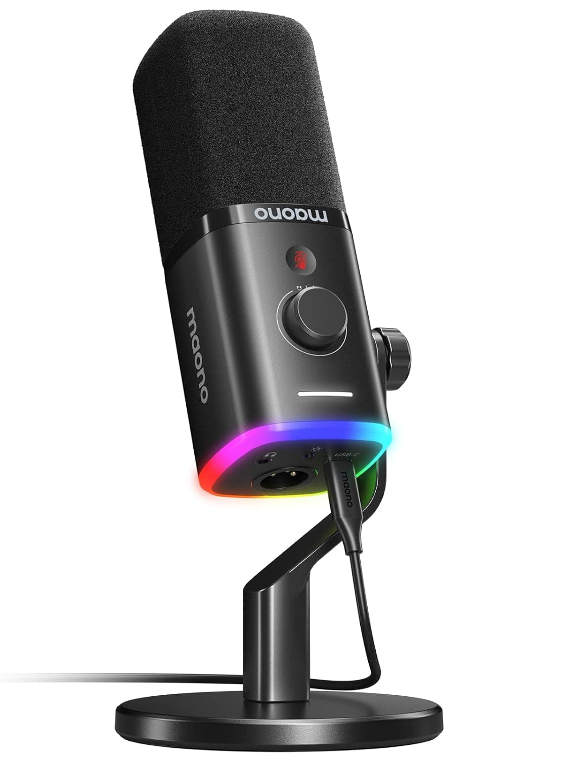 MAONO USB/XLR Gaming Mic for Streaming, Podcasting, and Studio Recording, Dynamic Microphones with Dual Noise Cancellation, Software, RGB, and Mute Button for PC, PS4/PS5, Mixers (PD100X Black)