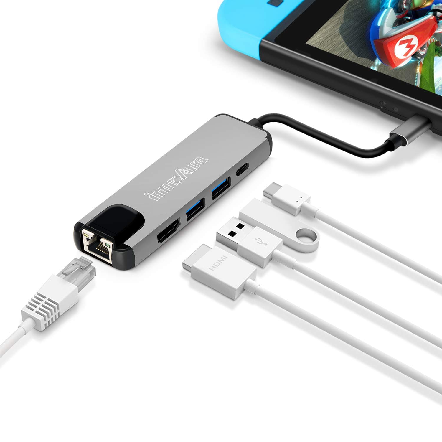 innoAura USB C Hub Multiport Adapter, 5-IN-1 Type C Hub with 4K USB C to HDMI, Ethernet Port, USB-C Power Delivery, 2 USB 3.0 Ports for Nintendo Switch, Macbook Pro and Other USB-C Laptops