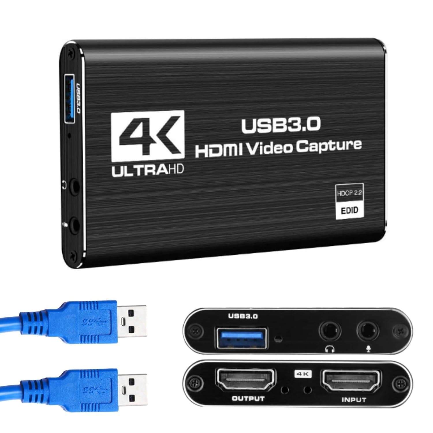 4K HDMI Video Capture Card USB 3.0 Video Capture Device Full HD 1080P 60FPS | for Game Recording Live Stream PS5 PS4 Xbox Nintendo Switch Camera PC OBS (Black)