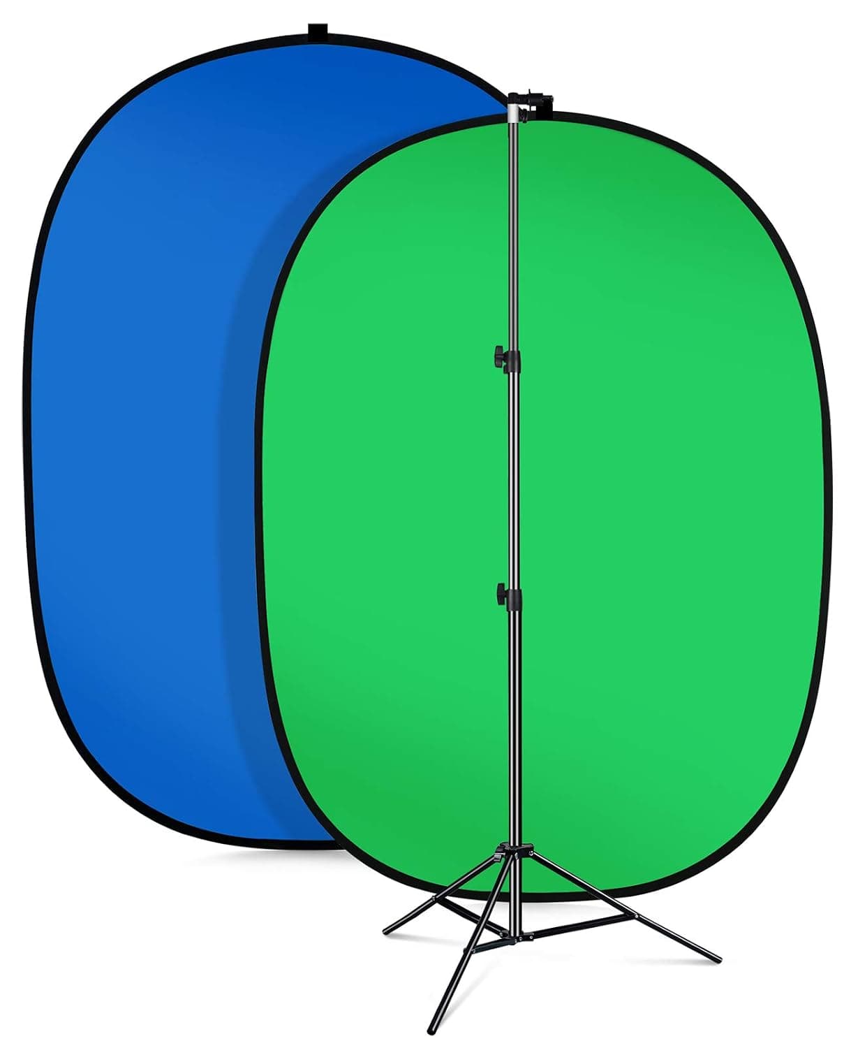5'X7'Portable Green Screen Backdrop with Stand Blue and Green 2-in-1 Collapsible Green Screen Kit