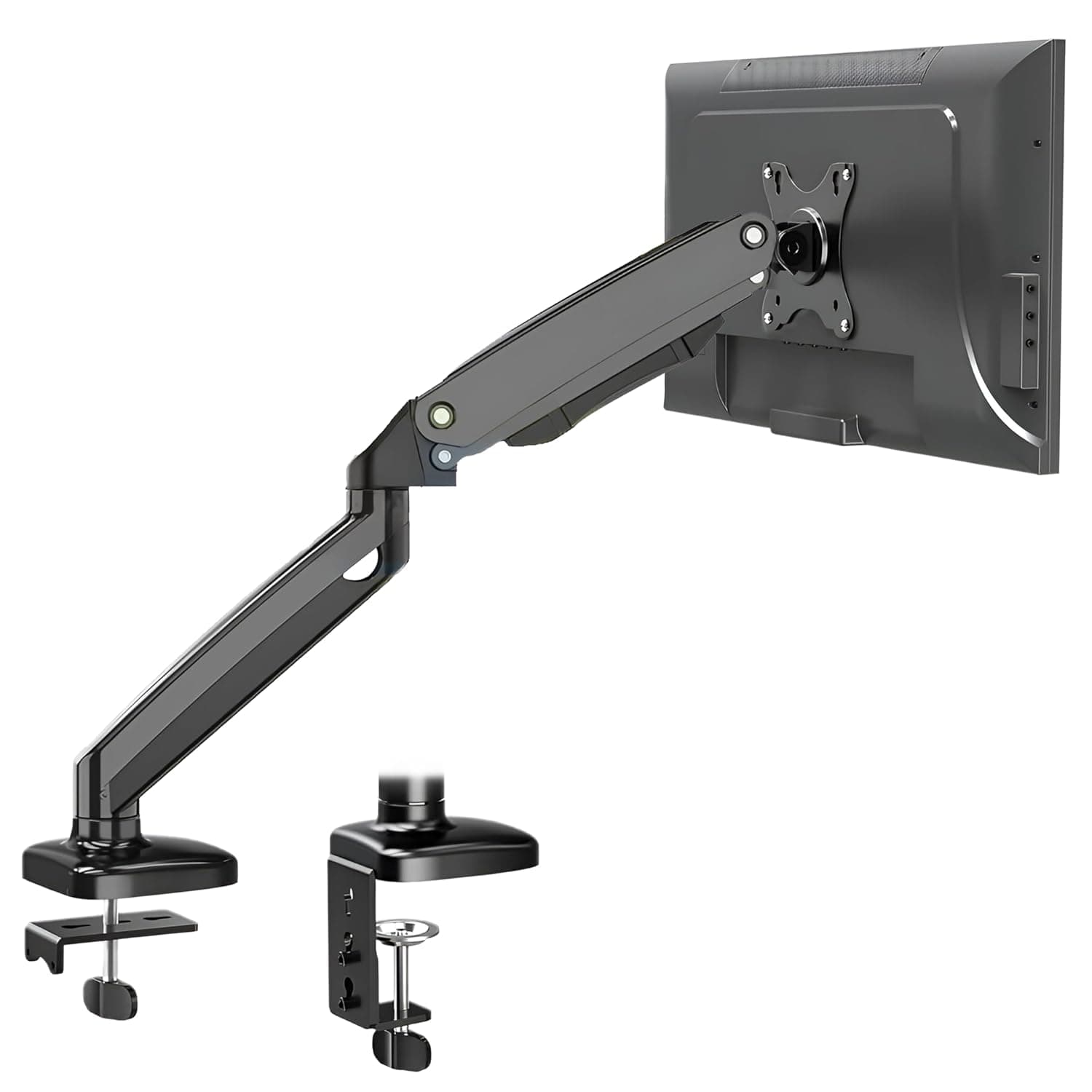 Josphere Single Monitor Mount, Adjustable Gas Spring Arm for 13-24 Inch Monitors, VESA Bracket with Clamp/Grommet Base, Fits 4.4-17lbs Screens, Full Motion Desk Mount for LCD Computer Monitors