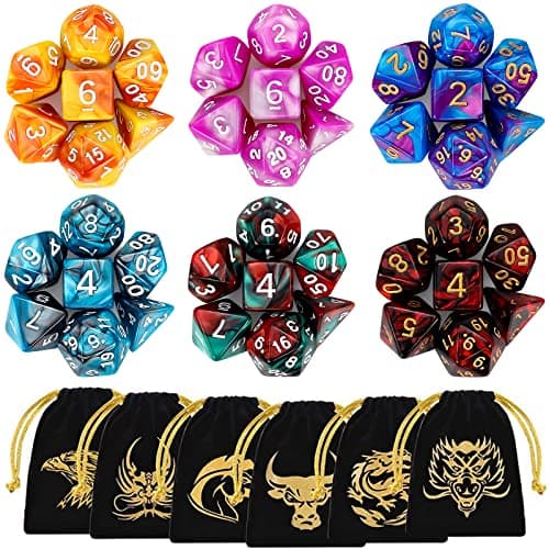 QMAY DND Dice, 6 x 7 Set Polyhedral Double-Color Dice Sets (42pcs)