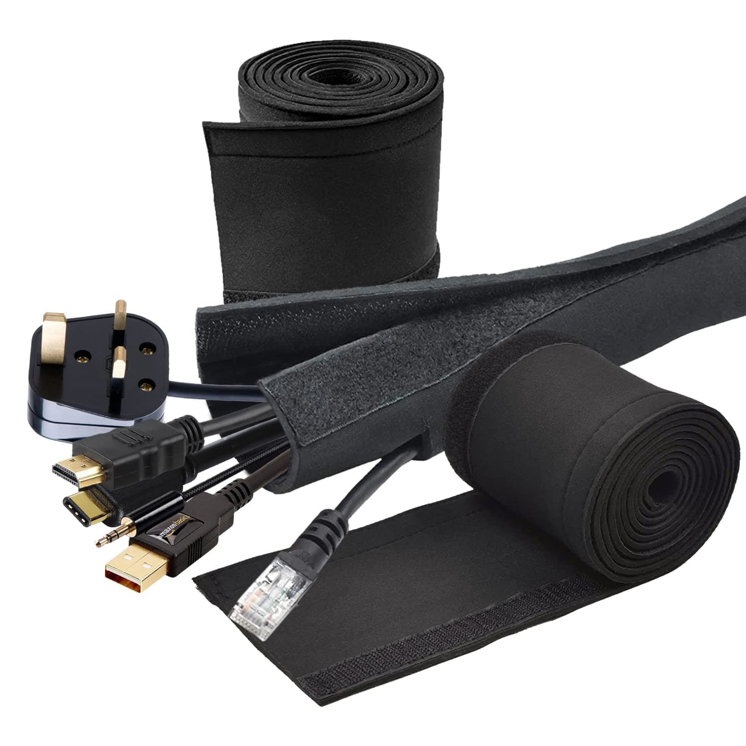 Accufix™ Black Cable Tidy Sleeve | 1.5m | TV Cable Management Sleeve, Wire Tidy, Cable Sleeve Black, Under Desk Cable Tidy Desk, TV Cable Tidy, Cable Wrap, Cable Tidies, PC Cable Management