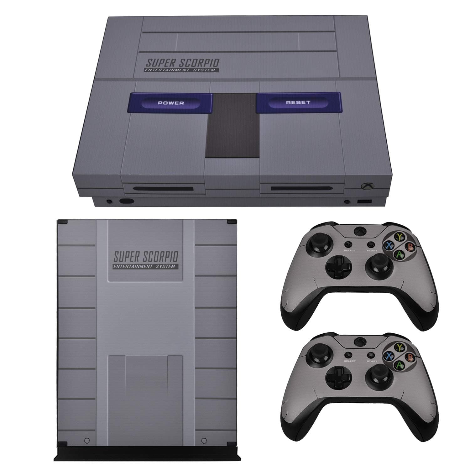 eXtremeRate16-bit SNES Style Full Set Faceplates Skin Stickers for Xbox One X Console Controller with 2 Pcs Home Button Decals