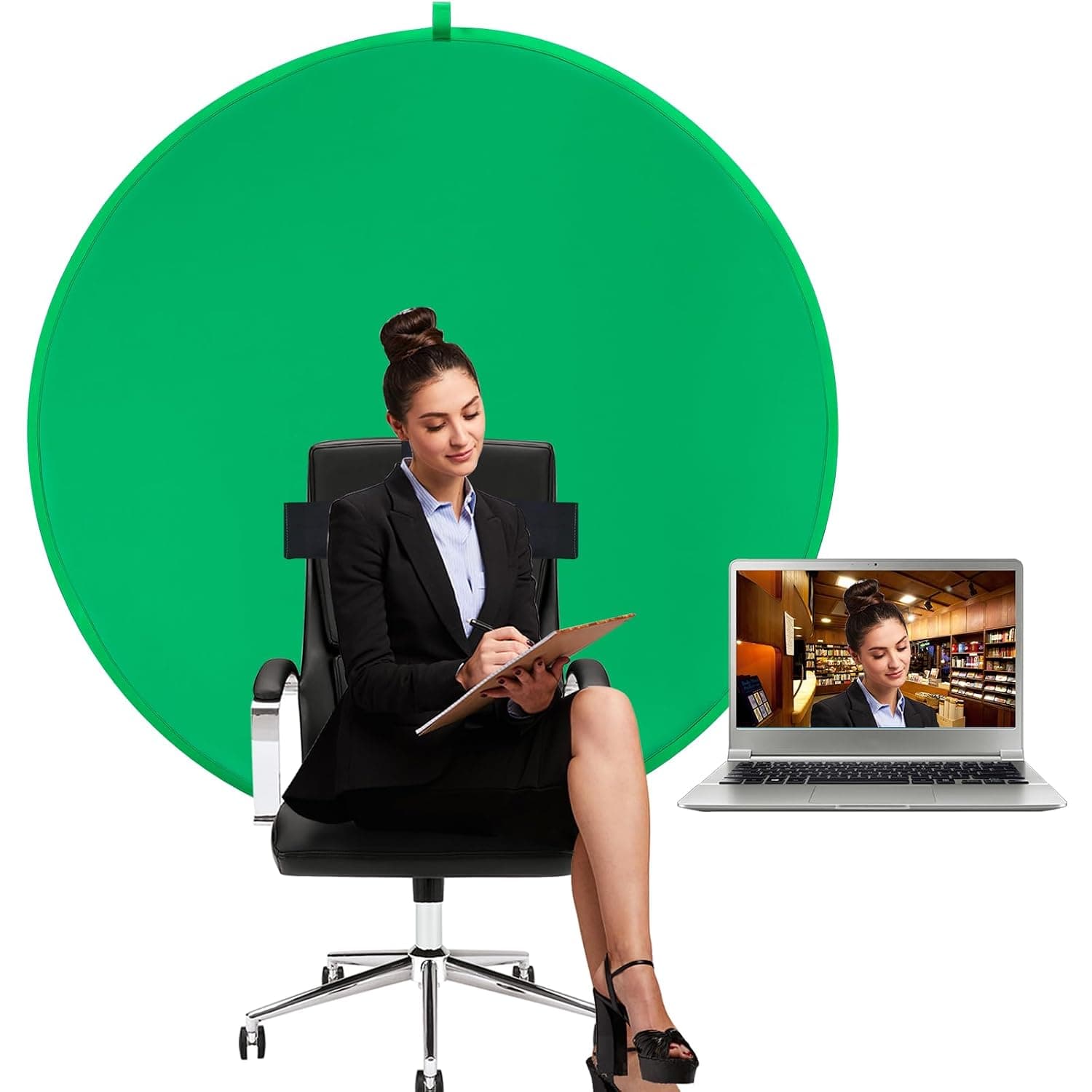 Green Background, Portable Webcam Background, 4.65 Ft Green Background Screen Portable, Chroma Key Green for Video Chats, Zoom, Skype, Green Screen Video Backdrop.