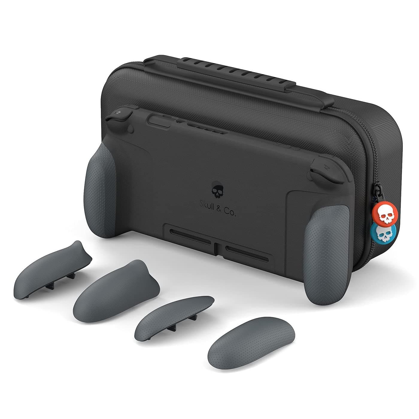 Skull & Co. GripCase Set: A Dockable Protective Case with Replaceable Grips [to fit All Hands Sizes] for Nintendo Switch [with Carrying Case] - Gray