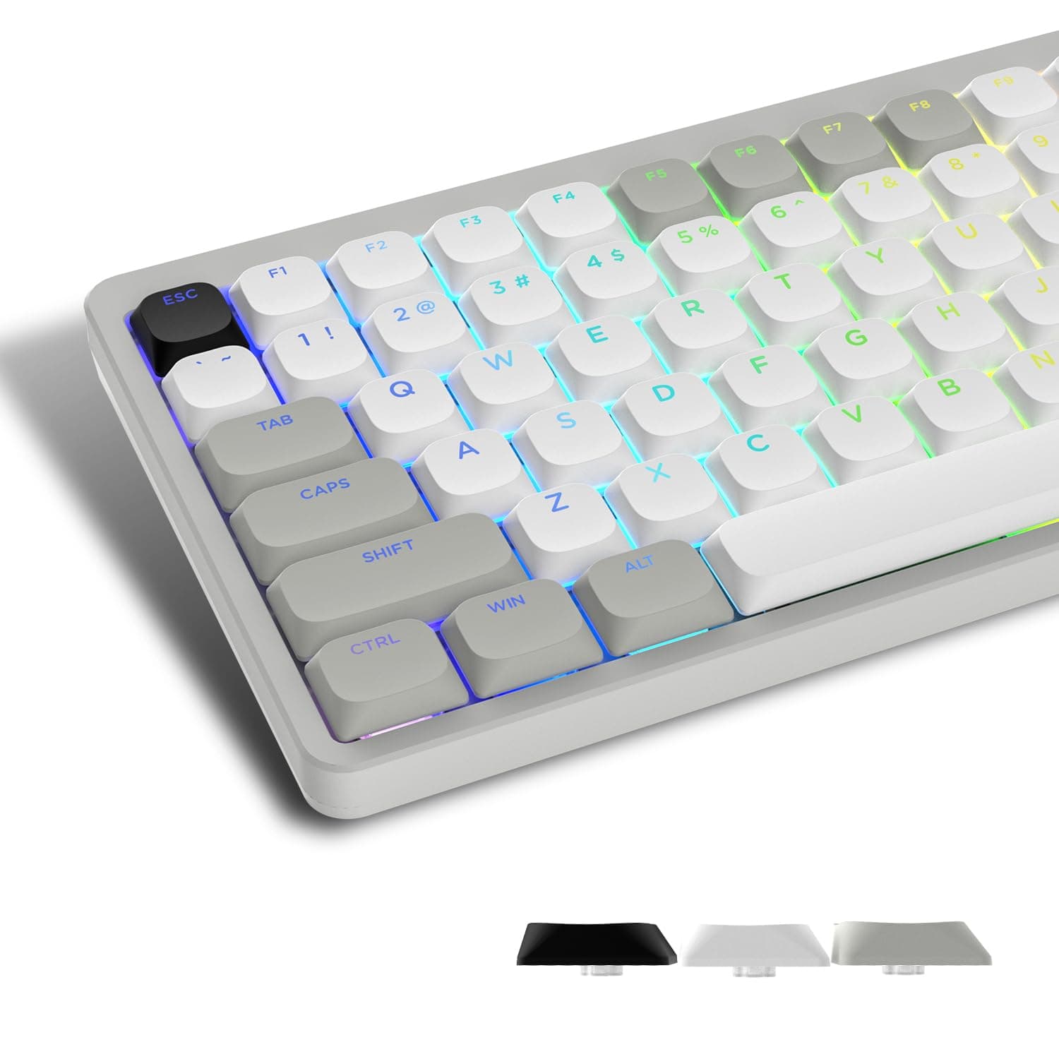 Womier Low Profile Keycaps - Shine Through, 75% PBT Keycaps, Full Size for 60% 65% 75% 80% 100% Mechanical Keyboards, Grey/White