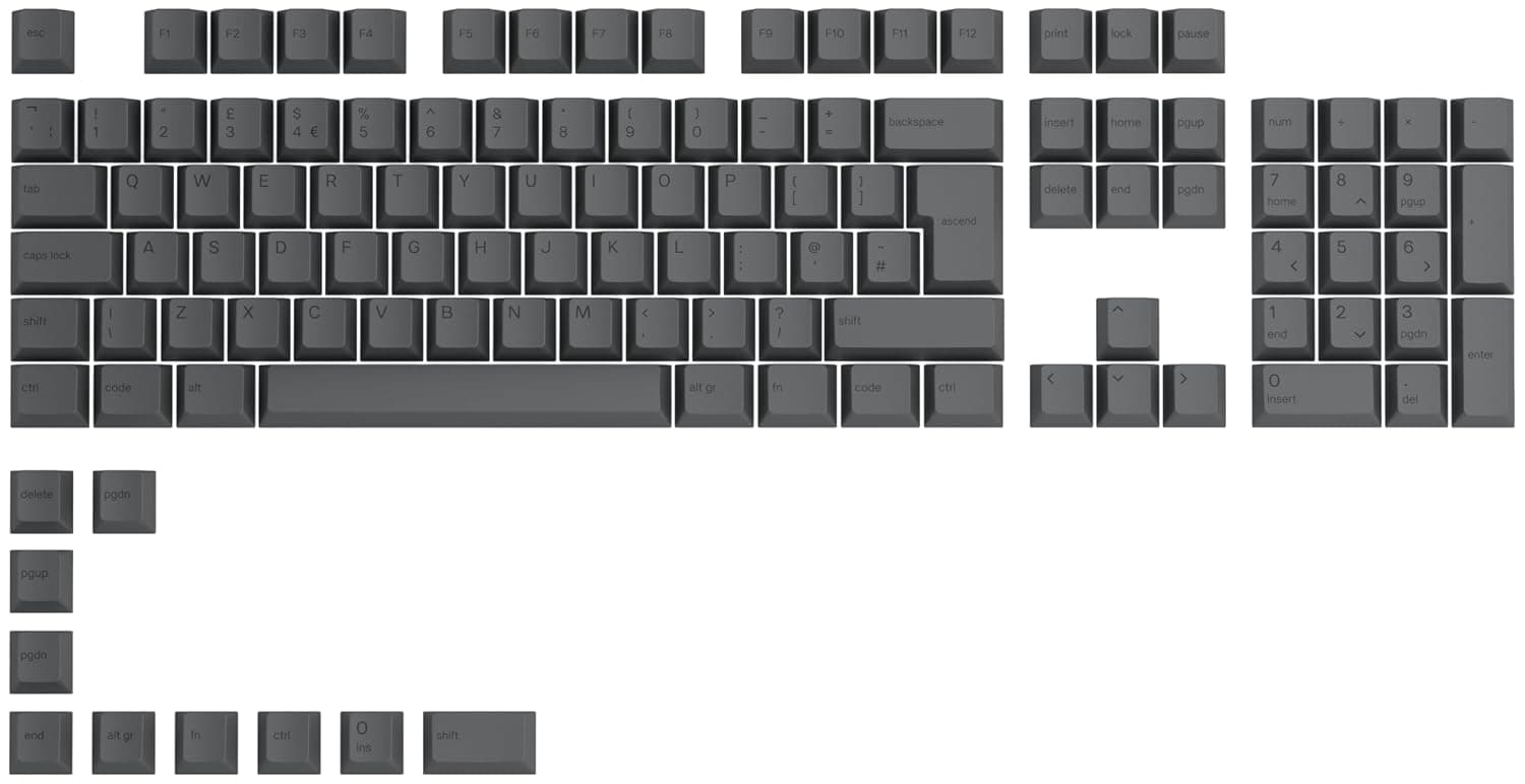 GLORIOUS GPBT Keycaps Cherry Profile UK English (Black Ash) | Super Durable Thick PBT Plastic, Eye Catching Aesthetics, Premium Acoustic Sound, Fade Resistant Legend Design