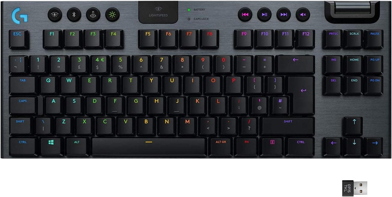 Logitech G G915 LIGHTSPEED TKL Wireless Mechanical Gaming Keyboard | with low profile GL-Tactile key switches, LIGHTSYNC RGB, Ultra thin design, 40+ hours battery life, QWERTY UK Layout - Black