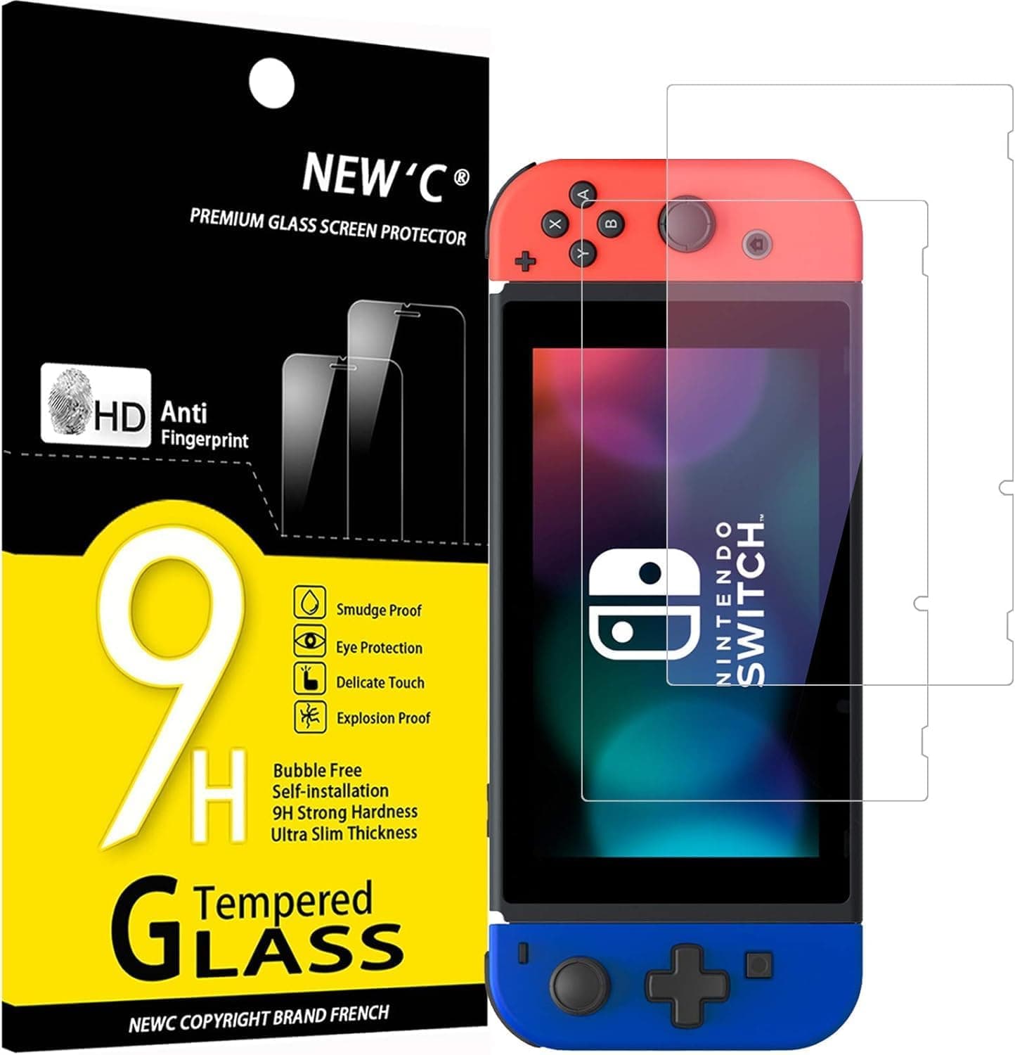NEW'C 2 Pack Designed for Nintendo Switch Screen Protector Tempered Glass, Case Friendly Scratch Resistant,Bubble-Free, Ultra Resistant