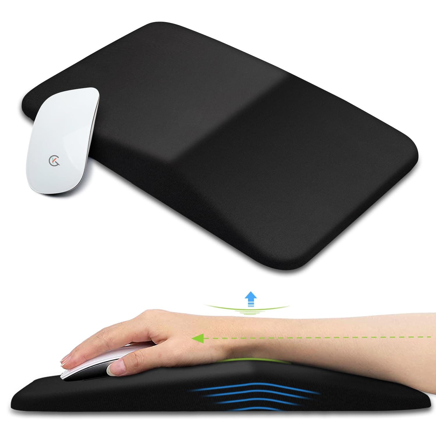KUOSGM Ergonomic Mouse Pad Wrist Support, Memory Foam Gel Mousepad with Wrist Rest Pain Relief & Non-slip PU Base, Office PC Computer Wrist Pad for Wireless Mouse & Desk(13x8Inch, Jet Black)