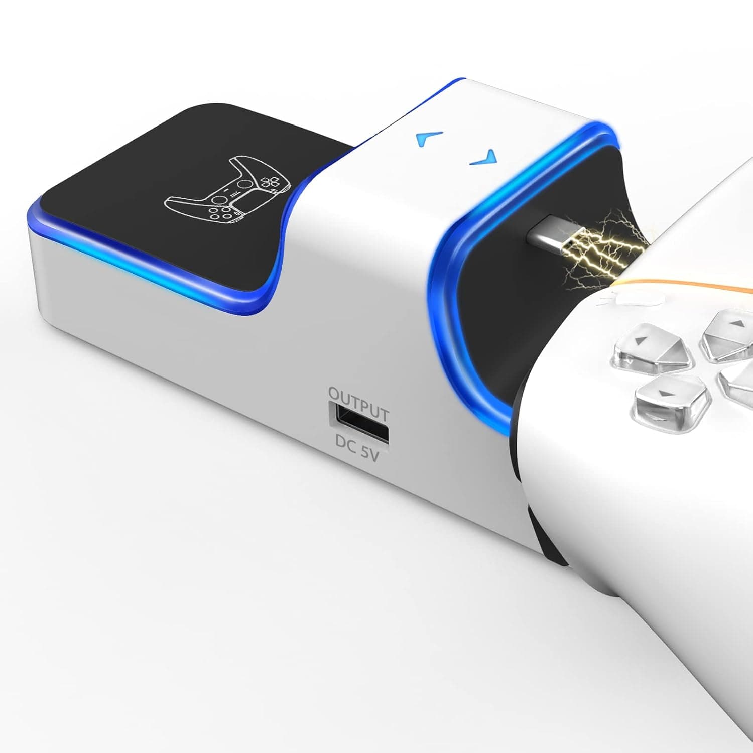 Daugee PS5 Charging Station Fast Dual USB C for PS5 Controller, Compatible with PS5 DualSense Controller PS5 Charger with Type-C Cable LED Display for 2 Sony PS5 Controllers, White