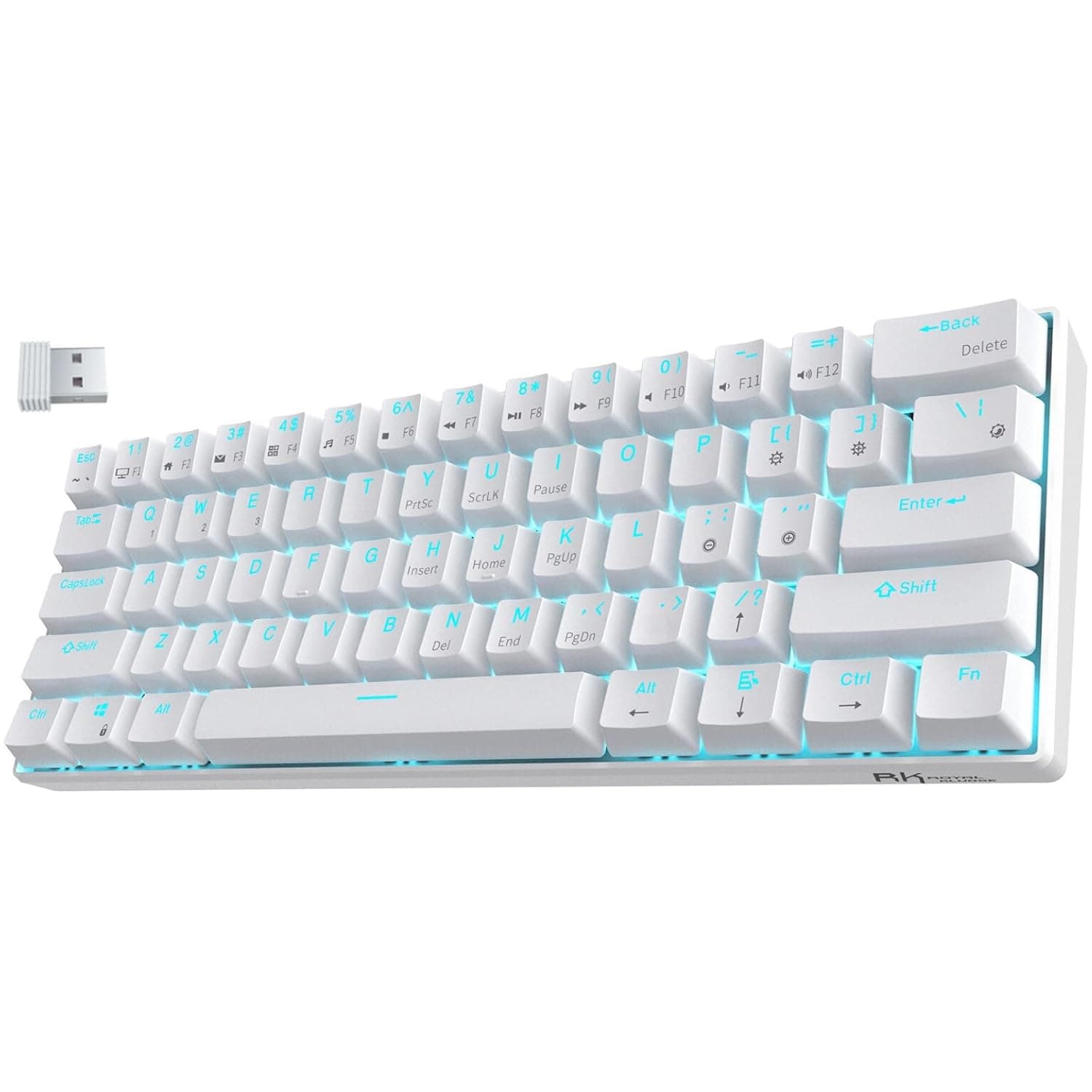 RK ROYAL KLUDGE RK61 Wireless 60% Triple Mode BT5.0/2.4G/USB-C Wired Mechanical Gaming Keyboard, Compact 61 Keys Bluetooth Mechanical Keyboard with Software (Hot Swappable Blue Switch, White)