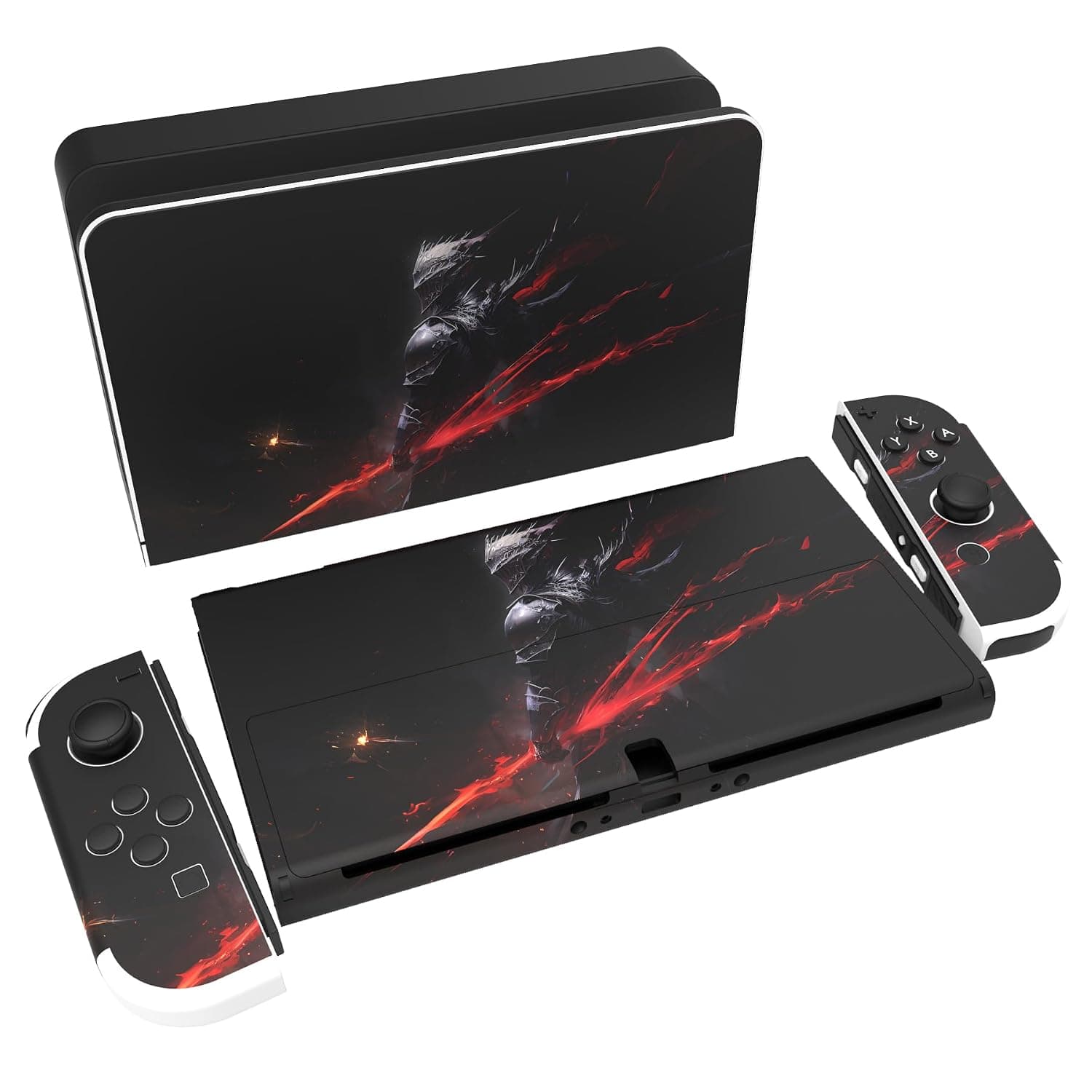 PlayVital Full Set Protective Stickers for Nintendo Switch OLED Model, Customized Vinyl Decal Skins for Switch OLED Console & Joycon & Dock & Grip - Abyss Knight | Joycon Compatible Vinyl Decal Sticker for Switch OLED Console Dock Grip, Anti-Scratch Accessory
