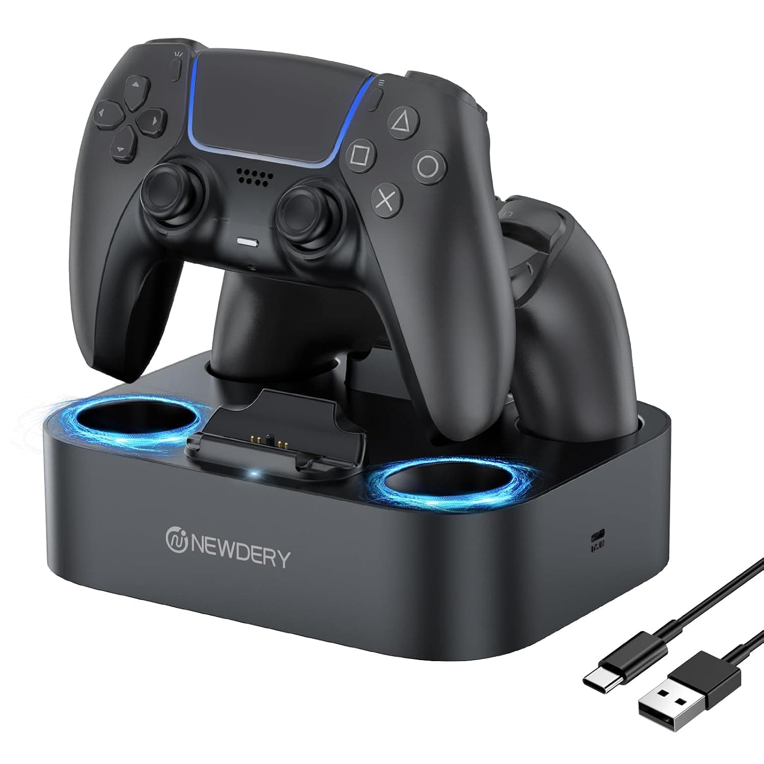 NEWDERY for PS5 Controller Charger Station for PlayStation 5 DualSense | Fast Charging Dock with Smart Charging Protection, Compatible with DualSense & DualSense Edge Controllers