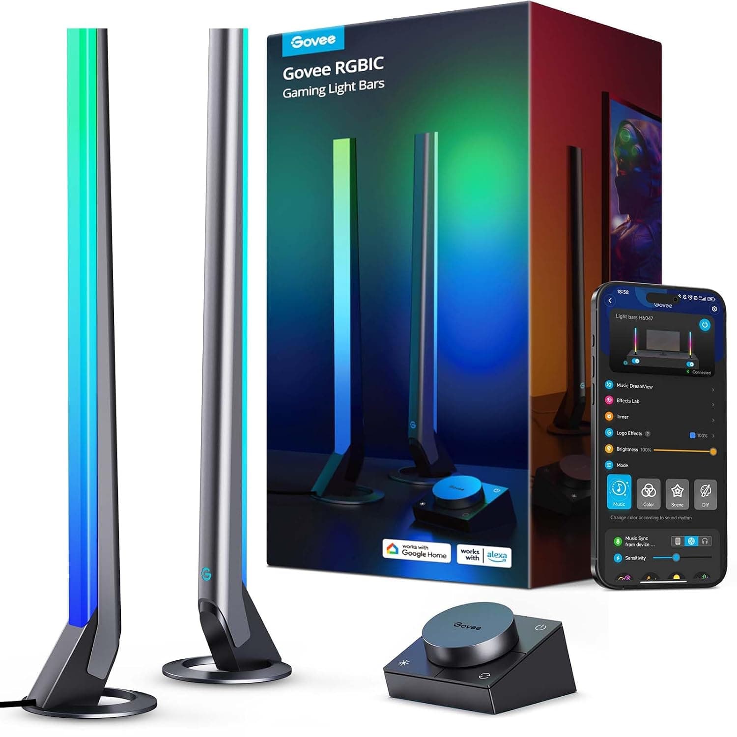 Govee RGBIC Gaming Light Bars H6047 with Smart Controller, 16.7 Inches Wi-Fi Smart LED Light Bars with Music Modes and 60+ Scene Modes Specially Built for Gamers, Works with Alexa & Google Assistant