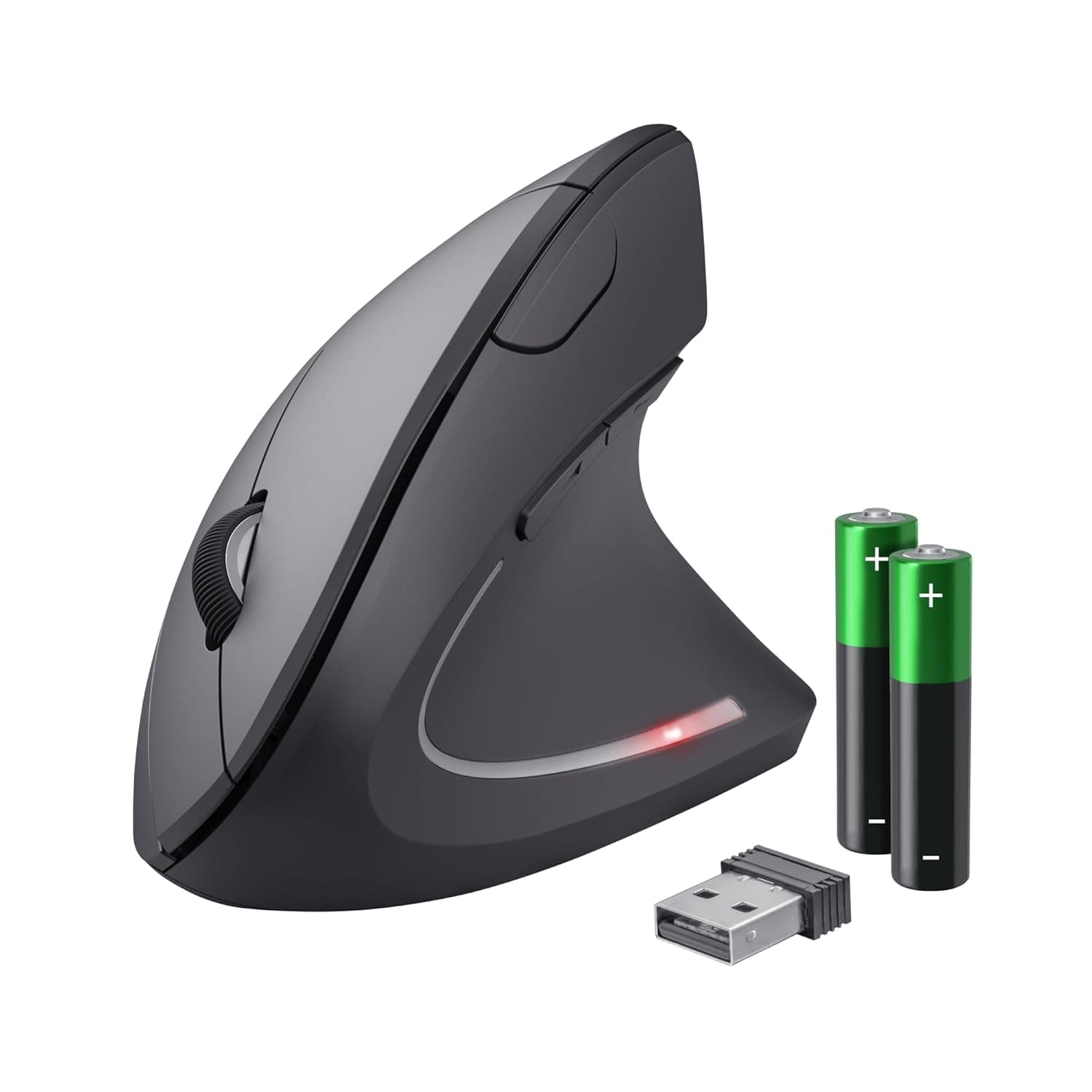 Trust Verto Vertical Wireless Ergonomic Mouse, Black | Reduces Arm Strain, for Right Hand Users, 800-1600 DPI, 6 Buttons, Storable USB Receiver, Batteries Included, PC Laptop Mac