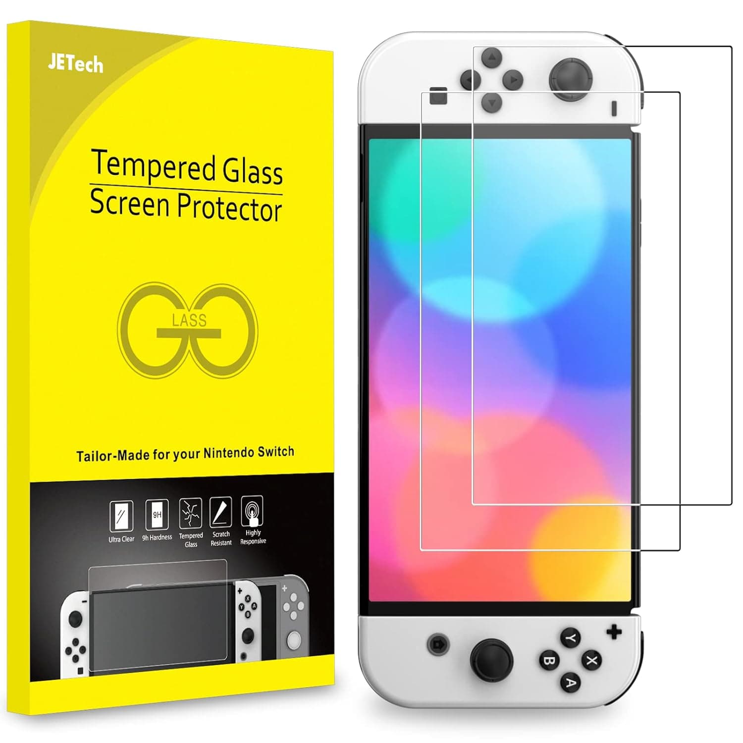 JETech Screen Protector for Nintendo Switch (OLED Model), 2-Pack | HD Clear, Tempered Glass Film, Anti-Scratch Glass