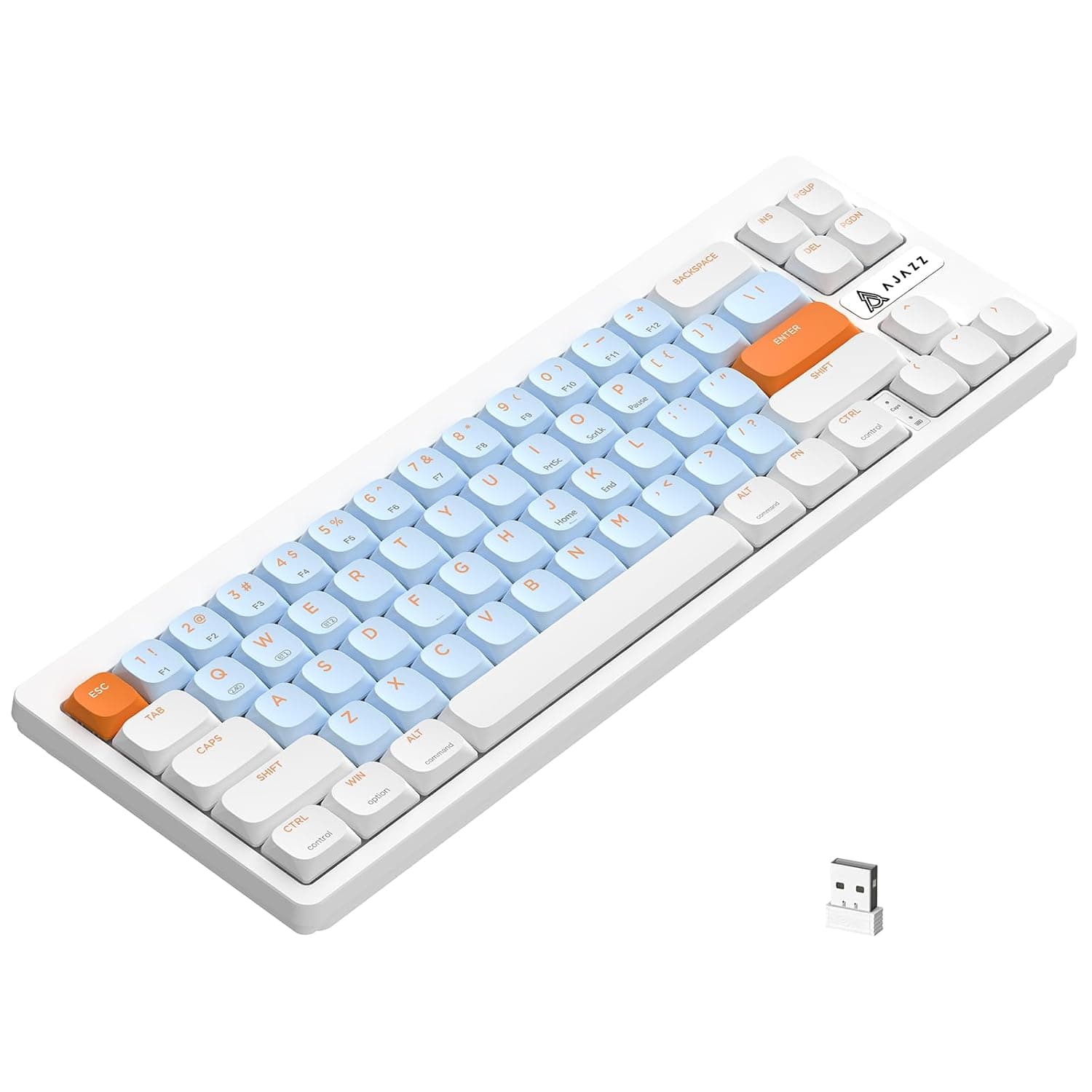 AJAZZ AKL680 68% Low Profile Wireless Mechanical Keyboard BT 5.0/2.4G | Dual Mode BT 5.0/2.4G, Full Anti-Ghosting, 3.1mm Travel, Compact Layout, 450g Portable Design, PC/Mac, Brown Switch, White