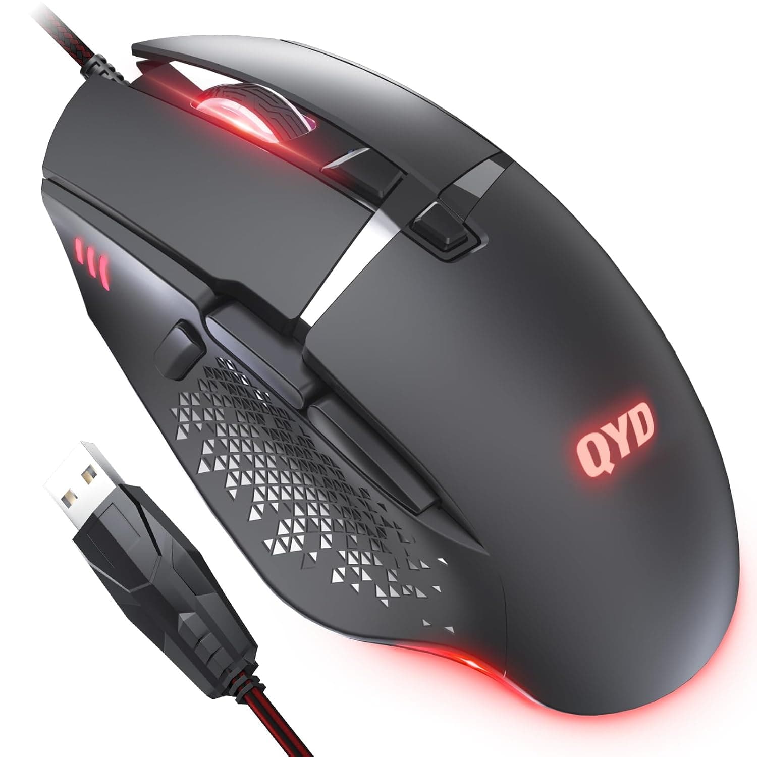 QYD Gaming Mouse 7200 DPI Adjustable Lightweight USB RGB LED Gaming Mice, 8 Programmable PC Mouse, Ergonomic Desktop Computer Laptop PC Gamer Gaming Mouse with 1.67 m Braided Cable