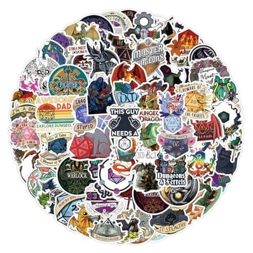 100pcs Dungeons and Dragons Stickers Packs for Teens Adults, Vinyl Waterproof Cool Gaming Decals for Laptop Water Bottles Skateboard Guitar