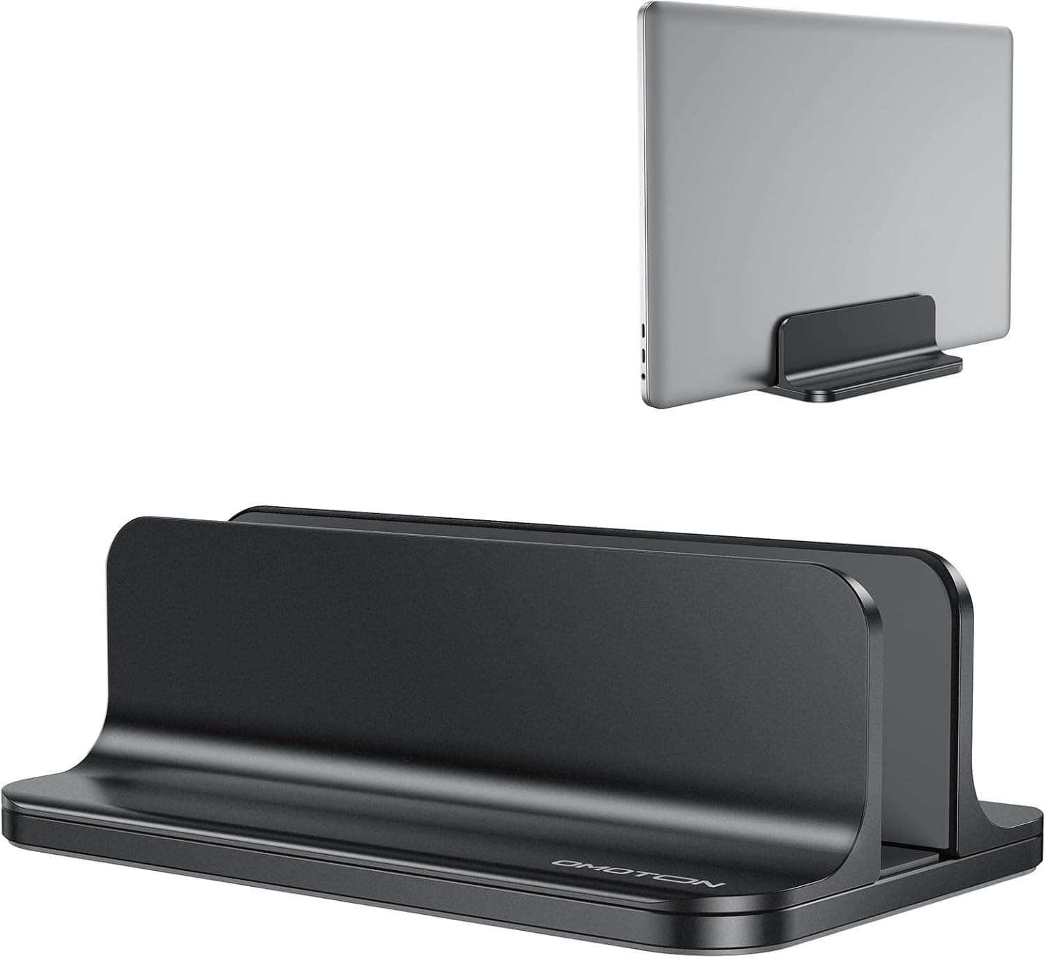 OMOTON Vertical Laptop Stand, Aluminium, Adjustable Dock Size, Space-Saving | Desktop Stand Compatible with MacBook Pro Air & Laptops (Up to 17.3"), Non-Slip Silicone, Scratch-Resistant, Stable, Black