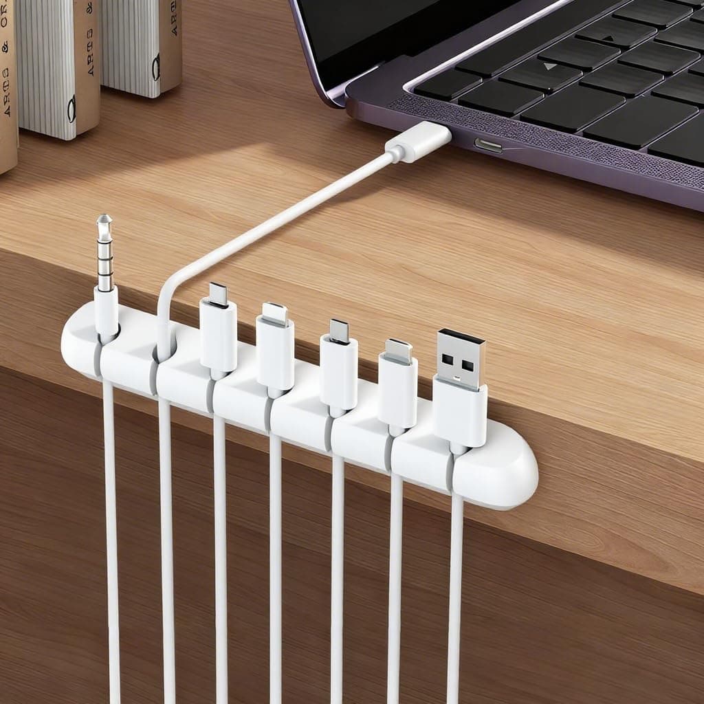 Cable Management Wire Organizer Clips - PE Material 4.8'' 7 Slots for Desk and Office Use, USB Cables and Electronic Accessories Holder