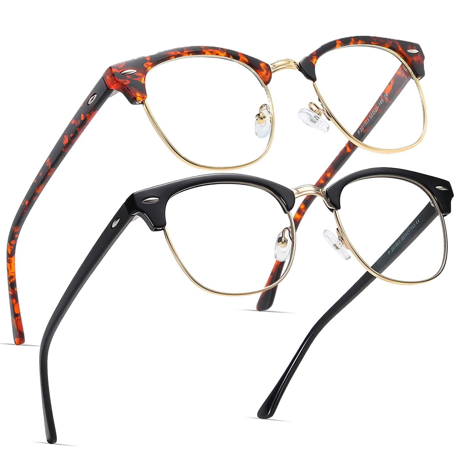 Perfectmiaoxuan 2 Pack Blue Light Blocking Glasses - Retro Round Frame | Anti Fatigue & HD Non-Prescription Lenses for Computer Gaming, Office, and Screen Use | Unisex for Women & Men