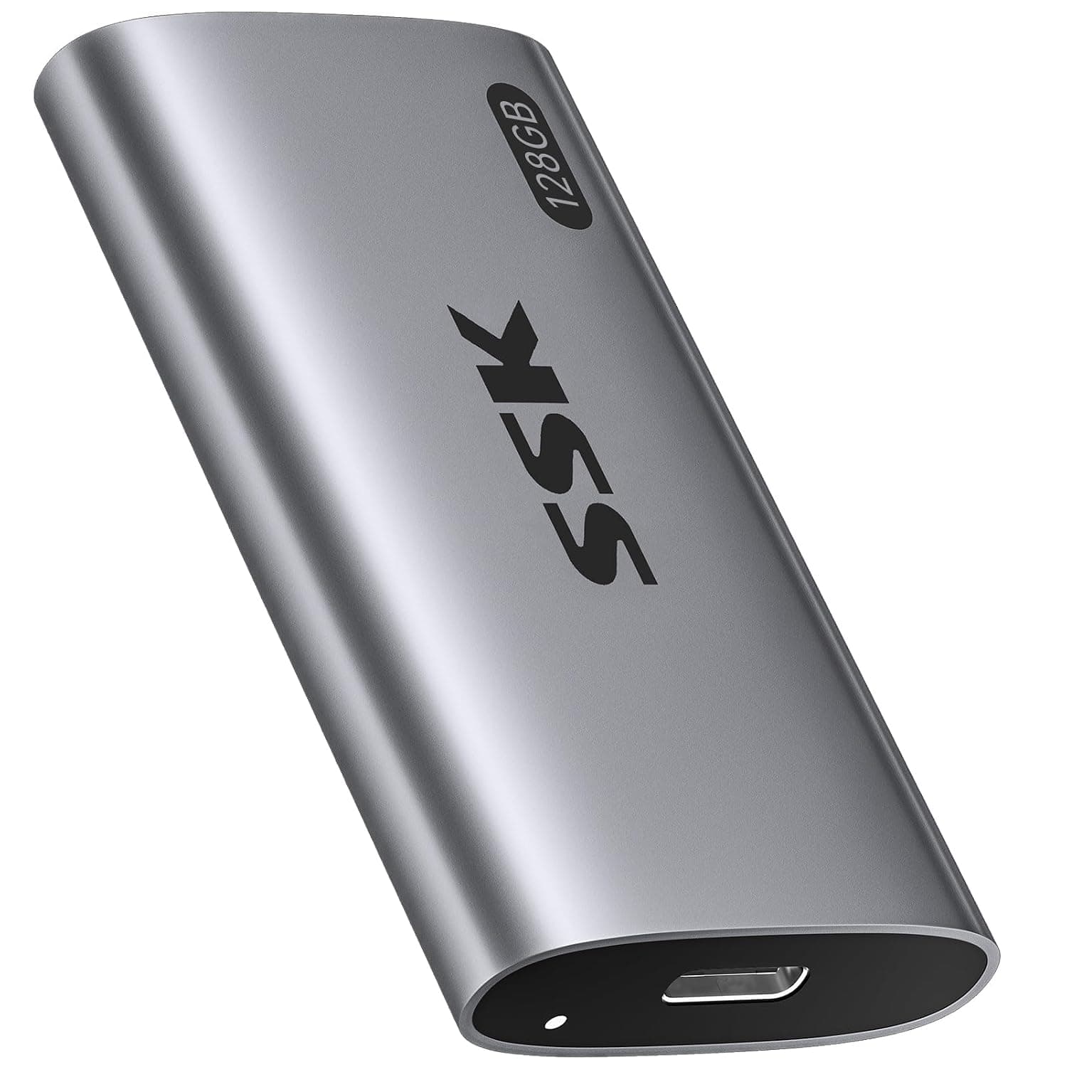SSK 128GB Portable SSD External Hard Drive Solid State Drive up to 550MB/s | USB-C cable and USB-A adapter,USB 3.2 Gen2 6Gbps,LED Indicator, Trim & SMART Supported,On-The-Go (OTG),Compact Design,