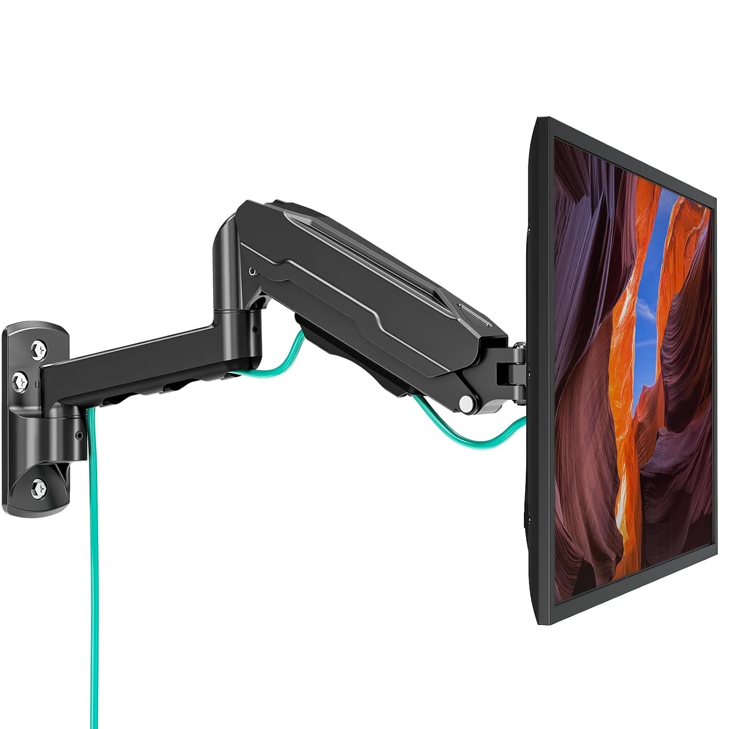 MOUNT PRO Single Monitor Wall Mount Bracket - Height Adjustable Full Motion Articulating Gas Spring Monitor Arm Stand- Fits 13 to 32 Inch LCD Computer Screens, Holds up to 17.6lbs, VESA 75x75, 100x100