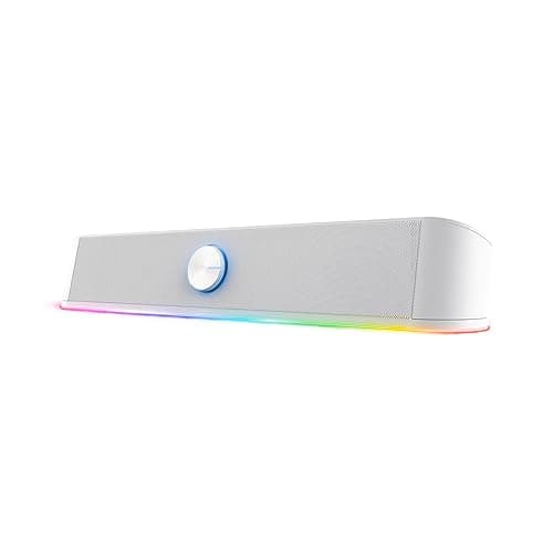 Trust Gaming GXT 619W Thorne PC Soundbar, 12W Peak Power, RGB Lighting, PC Speakers AUX 3.5 mm Jack, USB Powered Sound Bar, Compact Stereo Speaker for Computer, Desktop, Laptop - White