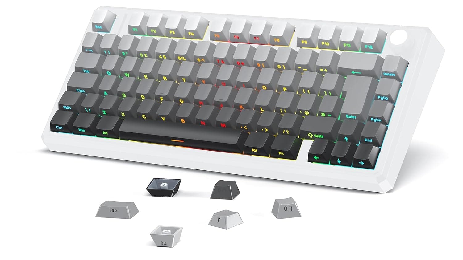 OMOTON Side Print PBT Keycap Set ANSI/ISO UK-Layout, White Grey gradient | 127 Keys, Double Shot, Shine Through Custom Keycaps for 61/68/84/87/96/108 MX Switches Keyboards
