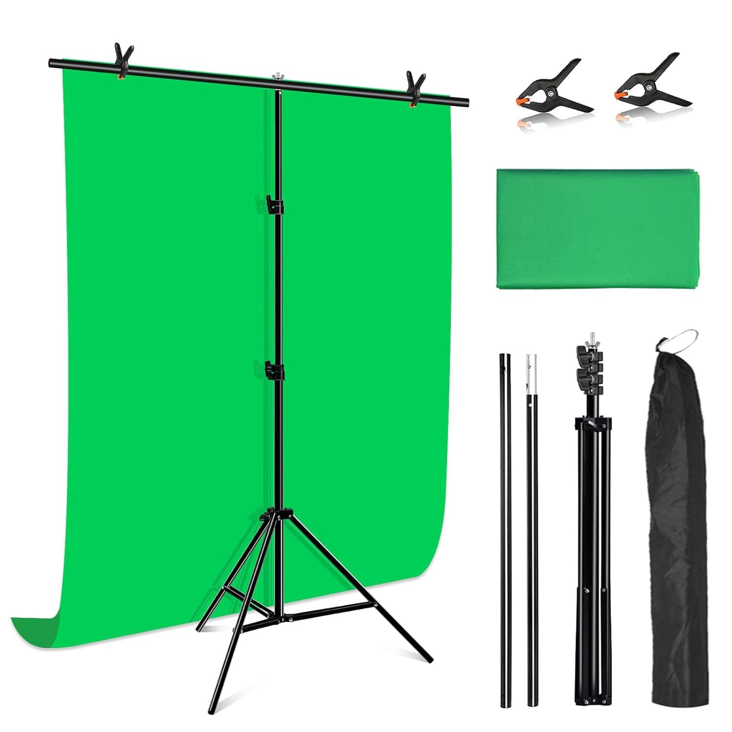 PULUZ Greenscreen Backdrop with Stand 1x2m, 3.2x6.5ft Green Screen Background Stand, Green Screen Backdrop Kit with Clamp Carrying Bag for Gaming, Photo Studio, Video Recording, Streaming